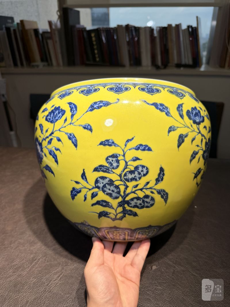 清乾隆 黄地青花折枝花卉纹缸 - 图5
